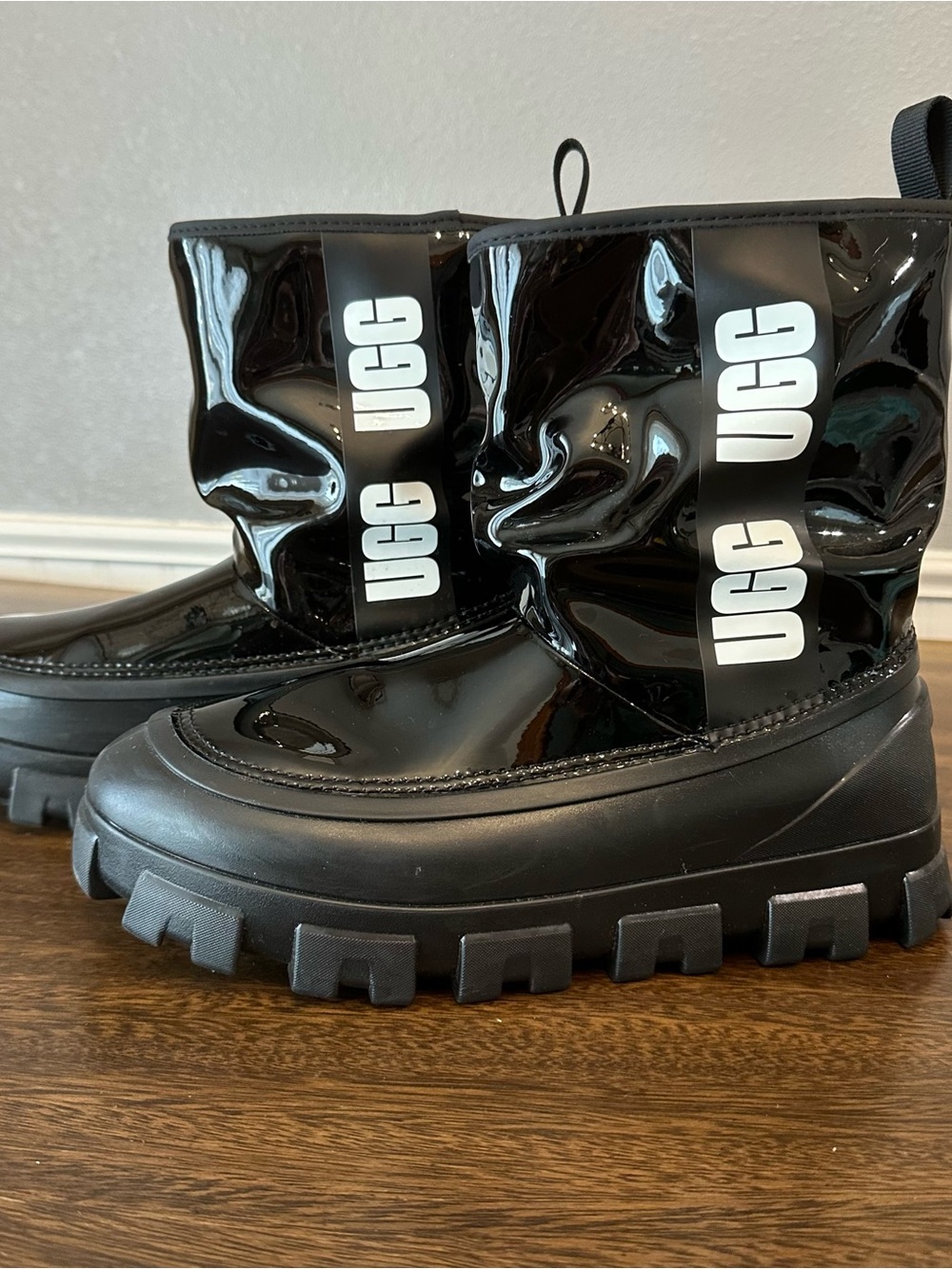 UGG Kids Black Patent Lug-Sole Boots